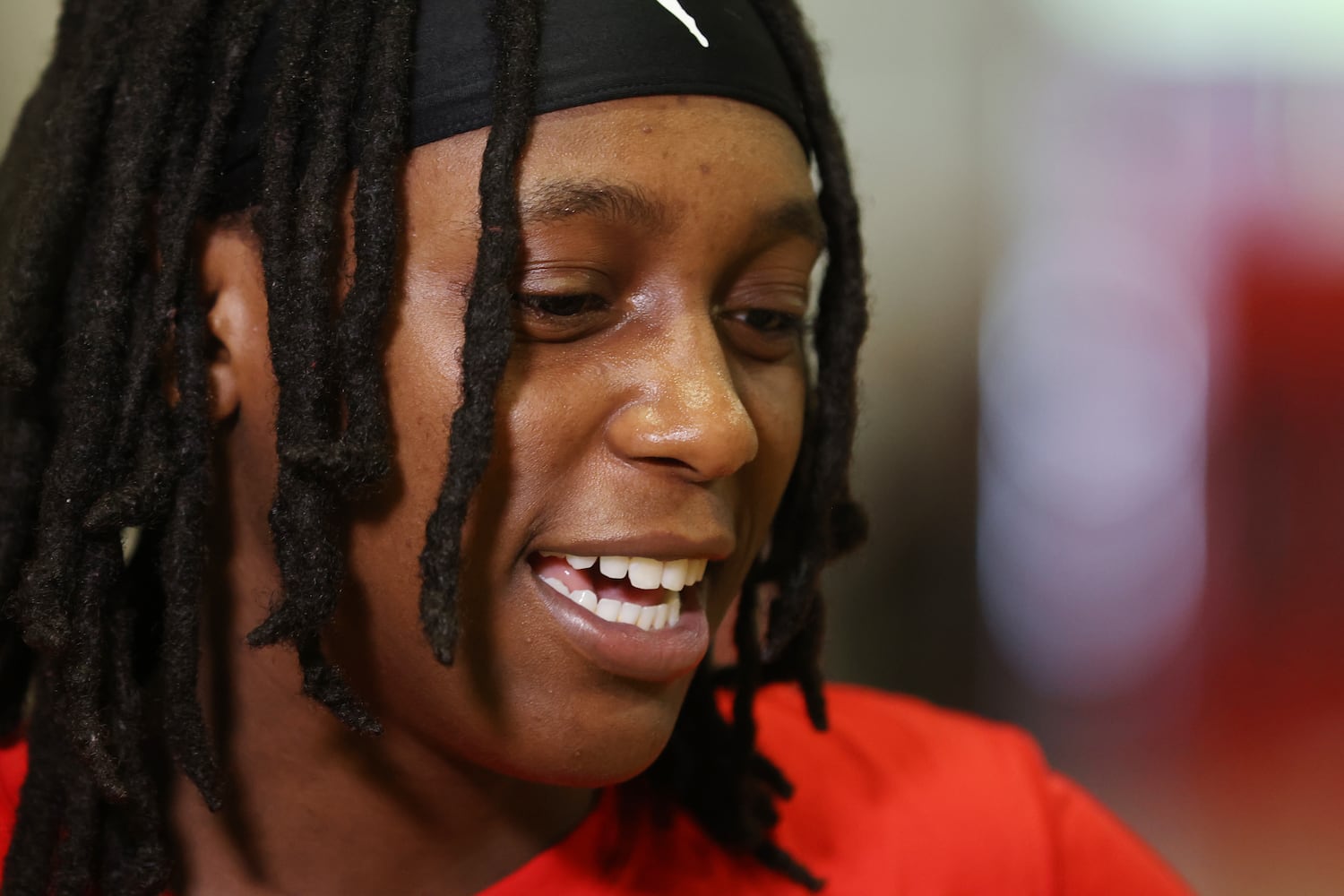 Atlanta Dream guard Que Morrison attends the media during a session at the Atlanta Dream training camp in Chamblee on Monday, April 18, 2022. Miguel Martinez/miguel.martinezjimenez@ajc.com