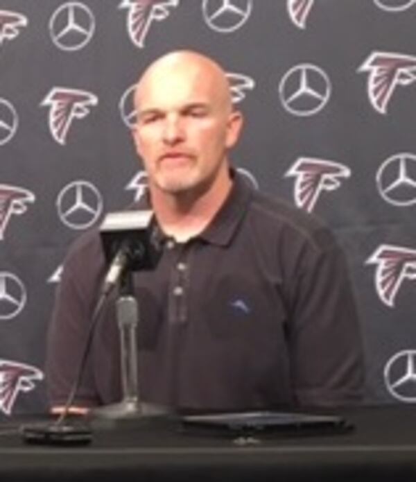  Head coach Dan Quinn discussing the NFL draft on Thursday, April 20, 2017. (By D. Orlando Ledbetter/dledbetter@ajc.com)