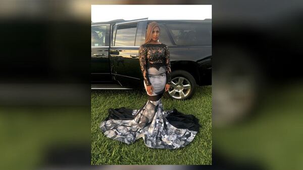 Milan Bolden-Morris shows off the ‘Black Lives Matter’ prom dress she wore to Pahokee High School’s prom.