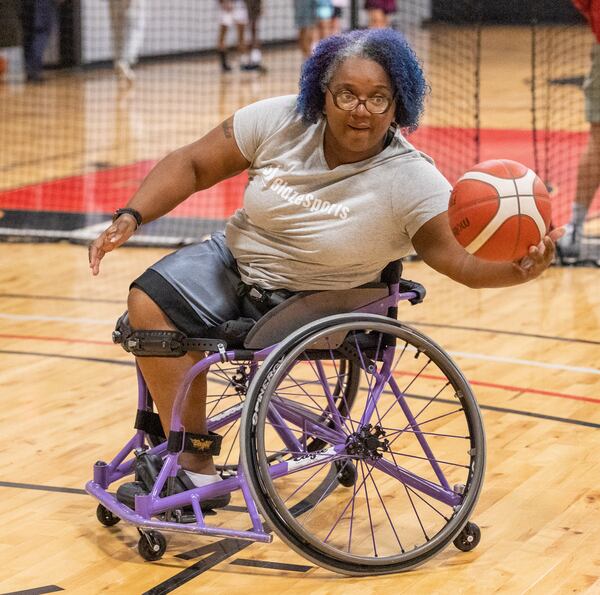 Patria Brown practices handling the ball at Shoot 360 in Alpharetta. PHIL SKINNER FOR THE ATLANTA JOURNAL-CONSTITUTION