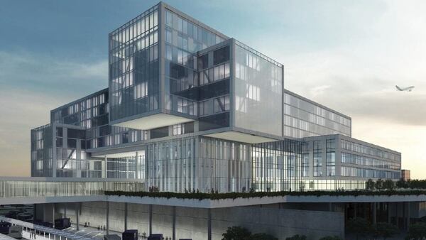 A rendering of the old design of the hotel to be built next to Hartsfield-Jackson. (Source: Majestic Realty Co.)