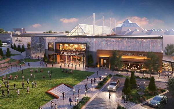 This is a rendering of the redeveloped North Point Mall entrance from Dwell Design Studio.