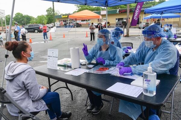 In a recent visit to Hall County, Emory epidemiologist Jodie Guest and graduate students from the Rollins School of Public Health provided COVID-19 tests to some 450 poultry plant workers, family members and others. Photo by Jack Kearse at Emory University.