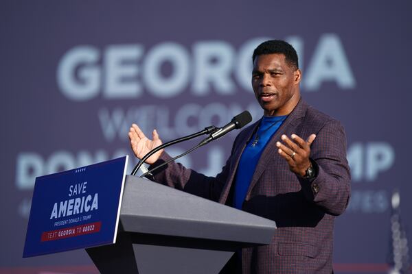 Republican Senate candidate Herschel Walker speaks at a rally featuring former President Donald Trump on Sept. 25, 2021, in Perry, Georgia. (Sean Rayford/Getty Images/TNS)