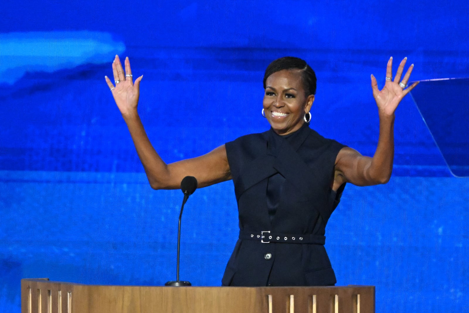 Michelle Obama speaks on the second day of the Democratic National Convention in Chicago on Tuesday, Aug. 20, 2024.