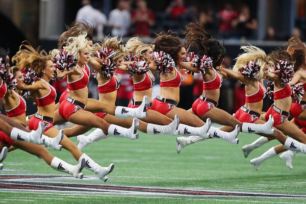 August 31, 2017 Atlanta: The Falcons cheerleaders perform to open the game against the Jaguars in a NFL preseason football game on Thursday, August 31, 2017, in Atlanta.    Curtis Compton/ccompton@ajc.com