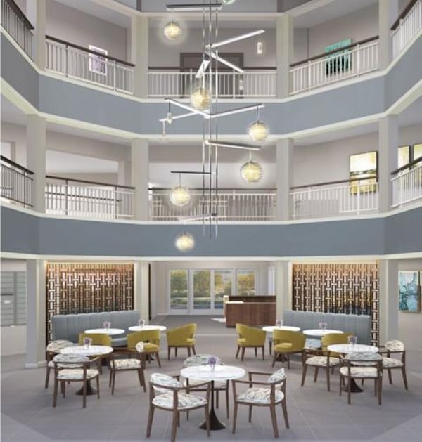 The rendering shows what the renovated atrium at Holiday Laurel Grove will look like after a $2 million renovation on the senior living community is completed later this year. (Courtesy of Holiday Laurel Grove)