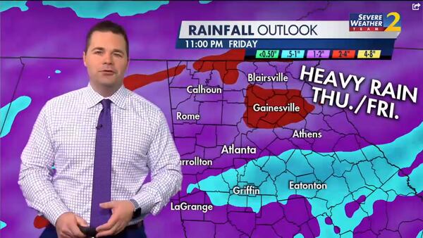 Some areas could see up to 4 inches of rainfall by Friday, according to Channel 2 Action News.