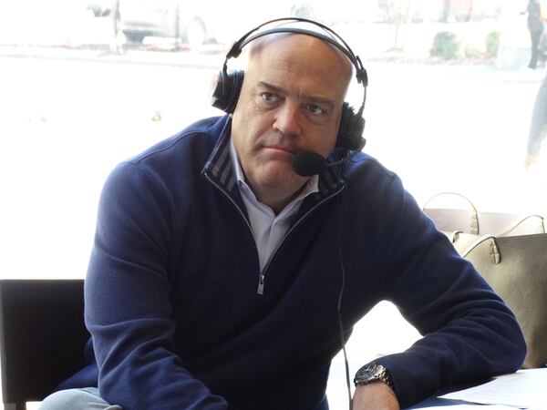 Stephen "Steak" Shapiro doing his radio job as co-host of the Front Row on 680/The Fan. CREDIT: Rodney Ho/ rho@ajc.com