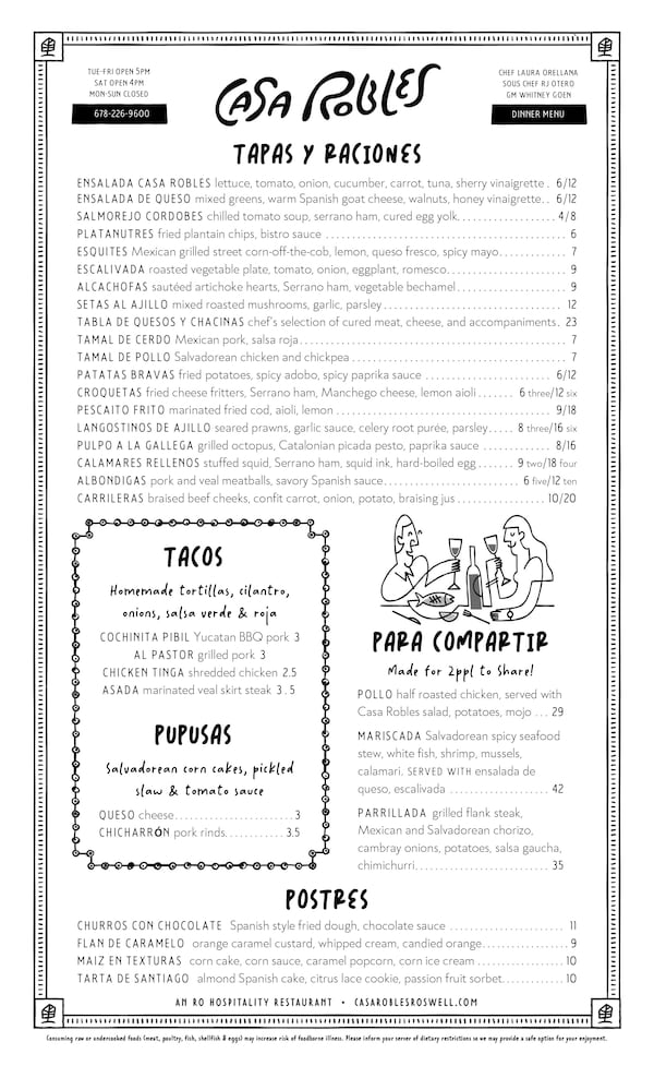 Casa Robles menu