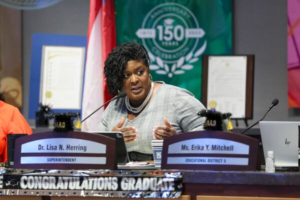 Atlanta Public Schools superintendent Lisa Herring speaks during a work session to discuss the preliminary budget at the Atlanta School Board meeting, Monday, May 1, 2023, in Atlanta. (Jason Getz / Jason.Getz@ajc.com)