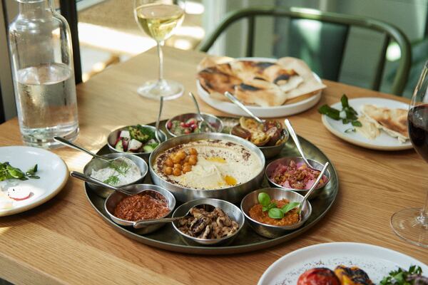 Elektra inside the Forth Hotel in Atlanta's Old Fourth Ward features a Mediterranean-inspired menu, with options including a mezze platters with several dips and spreads. / Courtesy of Emily Dorio