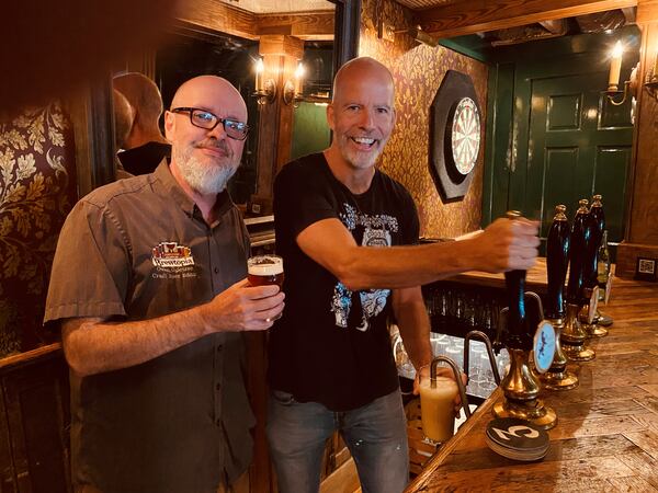 Brewtopia Events' Owen Ogletree and Brick Store Pub co-owner Dave Blanchard at the new Cask Bar. (Bob Townsend for The Atlanta Journal-Constitution)