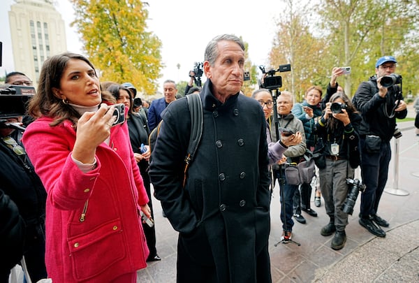 Bryan Freedman, an attorney representing family members of Erik and Lyle Menendez, arrives at the Van Nuys courthouse in Los Angeles, Monday, Nov. 25, 2024.(AP Photo/Damian Dovarganes)