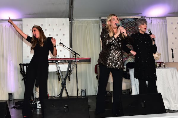 ATLANTA, GEORGIA - NOVEMBER 10: (L-R) Sarah Blakely, Heather McMahan and Jane Fonda speaks onstage during Jane Fonda's 85th Birthday, a benefit for Georgia Campaign for Adolescent Power & Potential (GCAPP) on November 10, 2022 in Atlanta, Georgia. (Photo by Moses Robinson/Getty Images for GCAPP)