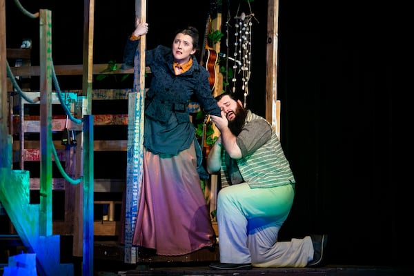 Mrs. Bumbrake (Charis Sellick) is courted by Alf (Brock Kercher) aboard The Neverland ship in “Peter and the Starcatcher.”