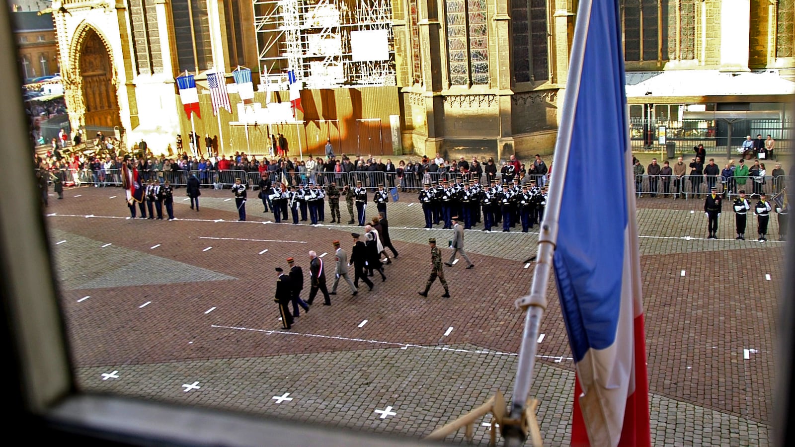 Dignitaries staged a ceremony to celebrate the liberation of Metz at The Cathedral of St. Stephen of Metz. The city faced inhalation by the German army, before the U.S. 95th Infantry arrived in 1944. RYON HORNE/RHORNE@AJC.COM