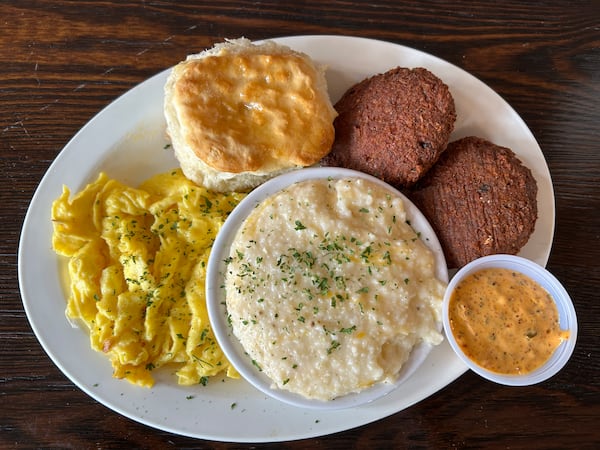 The salmon croquettes meal from Gritz Brunch Bar. Olivia Wakim/AJC