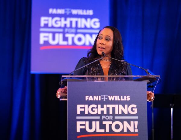 District Attorney Fani Willis addresses supporters after winning the Democratic primary in May.