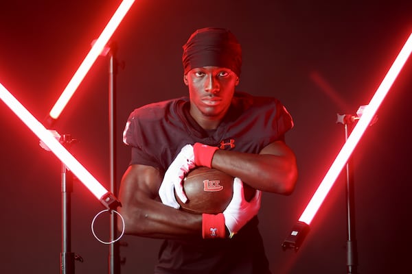 2024 AJC Super 11 Lee County running back Ousmane Kromah poses at Lee County high school, Tuesday, July 30, 2024, in Leesburg Ga. (Jason Getz / AJC)
