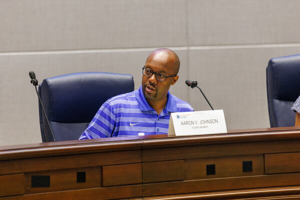 Aaron Johnson, member of the Fulton County Board of Registration and Elections, attends a board meeting in Atlanta on Monday, June 27, 2022. The board met to certify the June general primary run-off election. (Arvin Temkar / arvin.temkar@ajc.com)