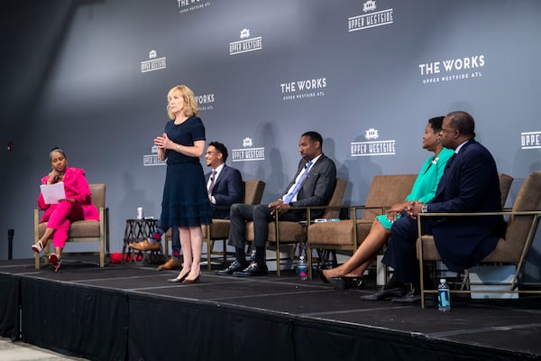 Atlanta mayoral candidate Sharon Gay during a mayoral forum at The Works in northwest Atlanta on Wednesday, July 21, 2021. (Alyssa Pointer/Atlanta Journal Constitution)