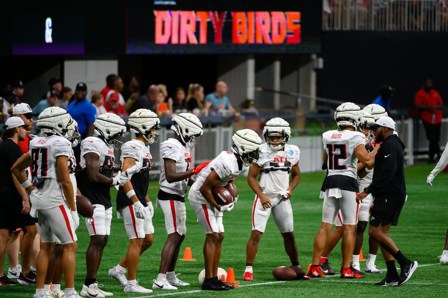 Wide receiver Darnell Mooney takes part in a drill. (Jamie Spaar for the Atlanta Journal Constitution)