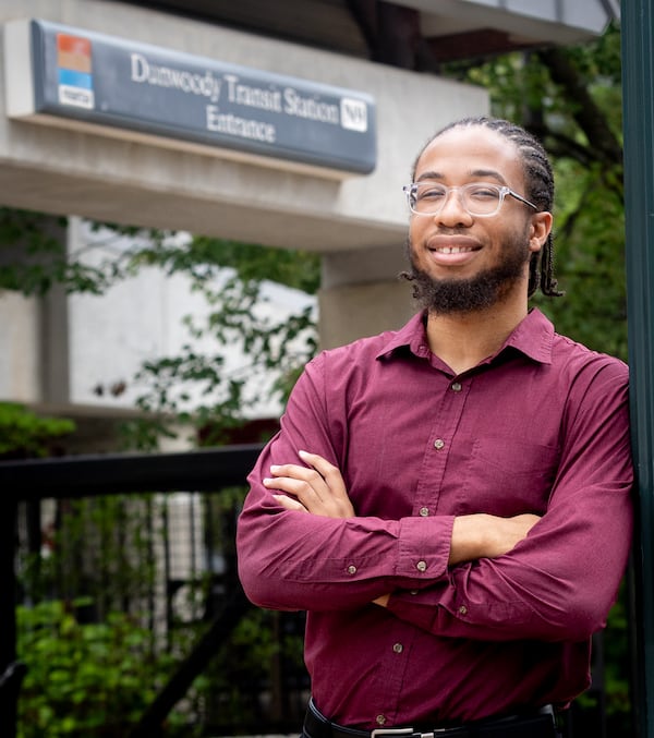 Ian Samuels poses for a photo near the Dunwoody Marta  Station on Tuesday, July 30, 2024. (Steve Schaefer / AJC)