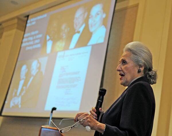 Janice Rothschild Blumberg is the widow of Temple Rabbi Jacob Rothschild. She is seen here in 2008, answering questions at an event to commemorate the 50th anniversary of the Temple bombing. (Joey Ivansco / AJC file)