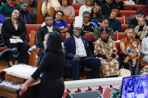 The congregation of Big Bethel AME listens to Fulton County DA Fani Willis on Sunday, January 14, 2024.
Miguel Martinez /miguel.martinezjimenez@ajc.com