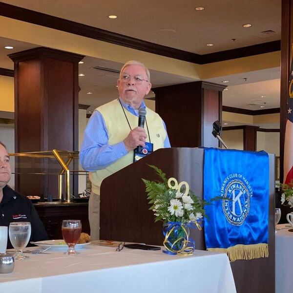 Scott Chadwick, a retired veteran and former Cobb County commissioner, at a meeting in March of the Kiwanis Club of Marietta. Chadwick died from COVID-19, the disease caused by the novel coronavirus. Photo by Johnny Walker