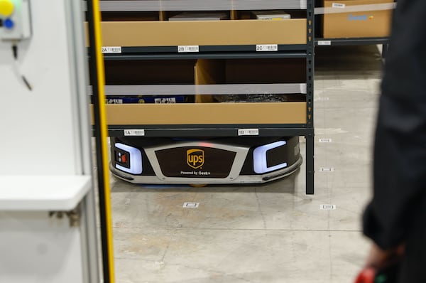 Views of Geekplus’ Goods-to-Person robots for use by companies like UPS at the Geekplus Innovation Center in Suwanee on Thursday, April 11, 2024. (Natrice Miller/AJC)