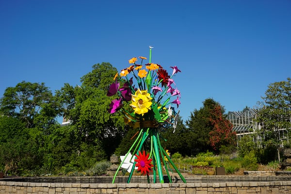 Kevin Box likes giving whimsical titles to his metal sculptures. He calls this one Scents of Gratitude. The enormous bouquet is part of Origami in the Garden at Atlanta Botanical Garden through Oct. 16. Courtesy Atlanta Botanical Garden.