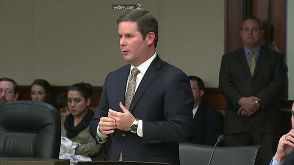 Lead prosecutor Chuck Boring addresses the judge during the sentencing hearing for Justin Ross Harris in the Cobb County courthouse on Monday, Dec. 5, 2016. (screen capture via WSB-TV)