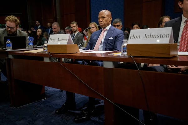 New York City Mayor Eric Adams appears before a House Committee on Oversight and Government Reform hearing with Sanctuary City Mayors on Capitol Hill, Wednesday, March 5, 2025, in Washington. (AP Photo/Rod Lamkey, Jr.)