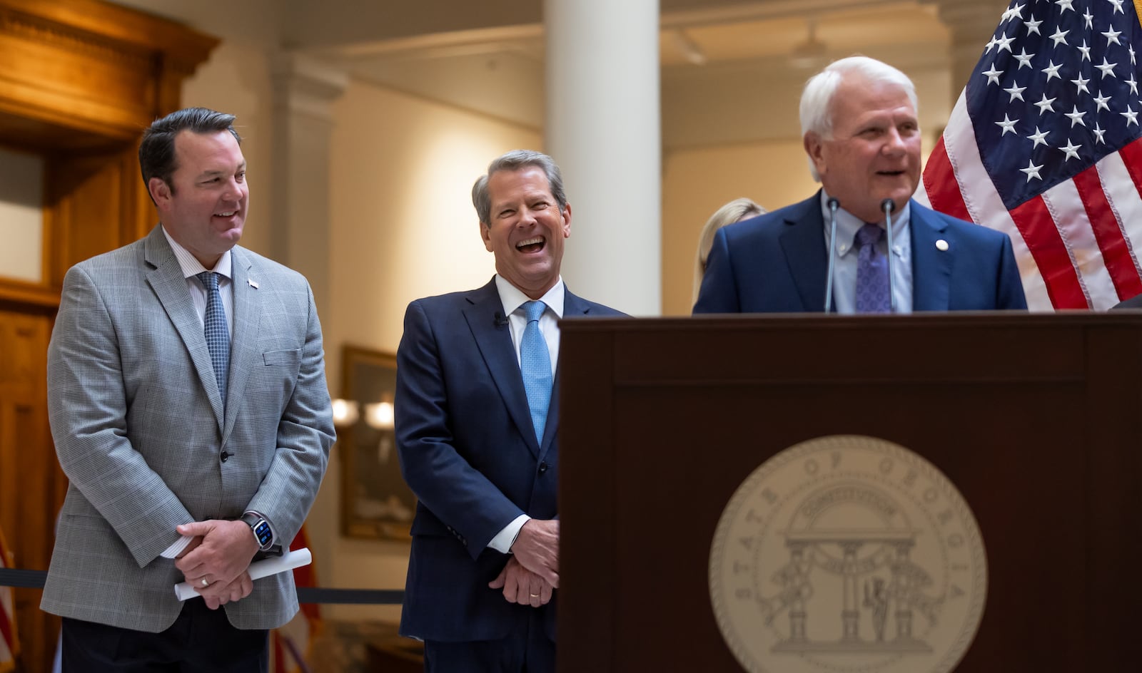 Lt. Gov. Georgia, Burt Jones (left) and Georgia House Speaker Jon Burns (right) supported the creation of a committee to examine the state's licensing process for businesses. 