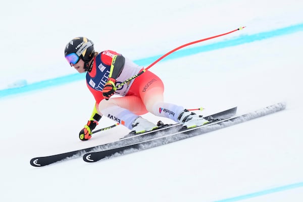 La Lara Gut-Behrami de Suiza durante una carrera de Super-G femenina en las Finales de la Copa Mundial, el domingo 23 de marzo de 2025, en Sun Valley, Idaho. (AP Photo/Robert F. Bukaty)