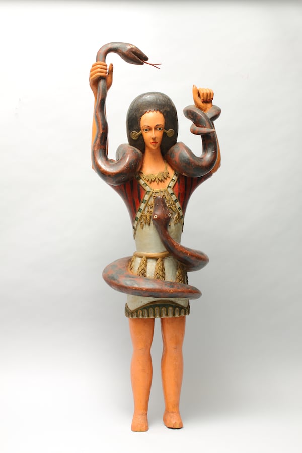 Carved by a Nigerian artist who was likely of the Igbo people, this sculpture represents the powerful water spirit  Mami Wata. Carved of wood in the 1950s, the piece represents a deity that appears throughout the African diaspora and was an inspiration for Beyonce's film,  "Lemonade." Courtesy of the High Museum of Art