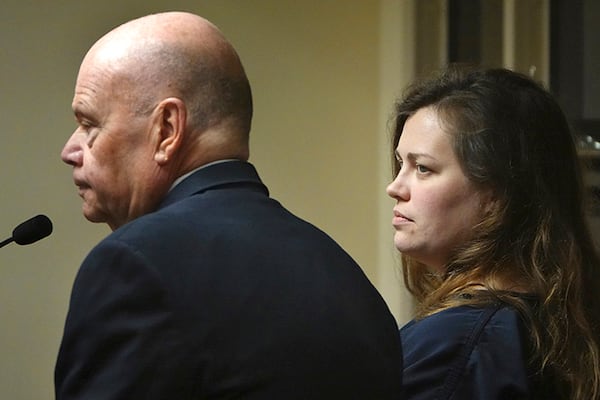 Hannah Roemhild listens during her initial appearance hearing, Monday, Feb. 3, 2020, West Palm Beach, Fla.