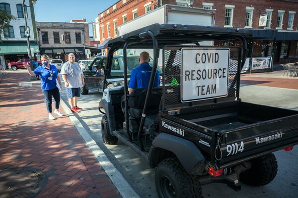 SAVANNAH, GA - Sept. 3, 2020: Members of the CoVid Resource Team work at Ellis Square in historic downtown Savannah. (AJC Photo/Stephen B. Morton)