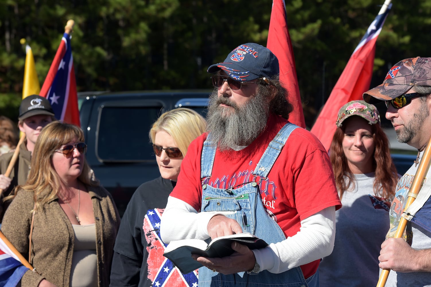 The protest is in response to a proposal to place a MLK memorial on Stone Mountain