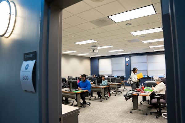 Job applicants take the two-hour CritiCALL test at the Gwinnett County Police Training Center on Saturday, Dec. 7, 2024 (Olivia Bowdoin for the AJC).