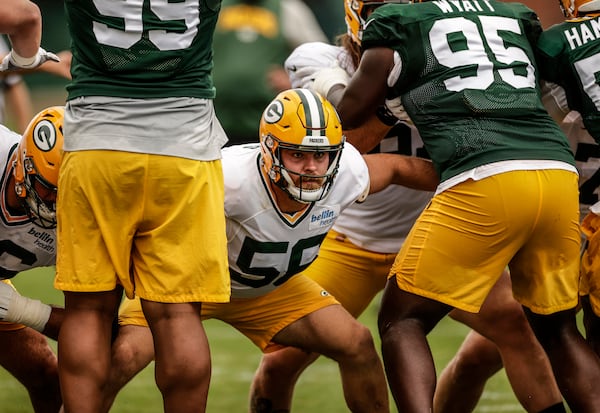 Former Georgia Tech long snapper and tight end Jack Coco (center of photo) during a Green Bay Packers practice. (Evan Siegle/Green Bay Packers)