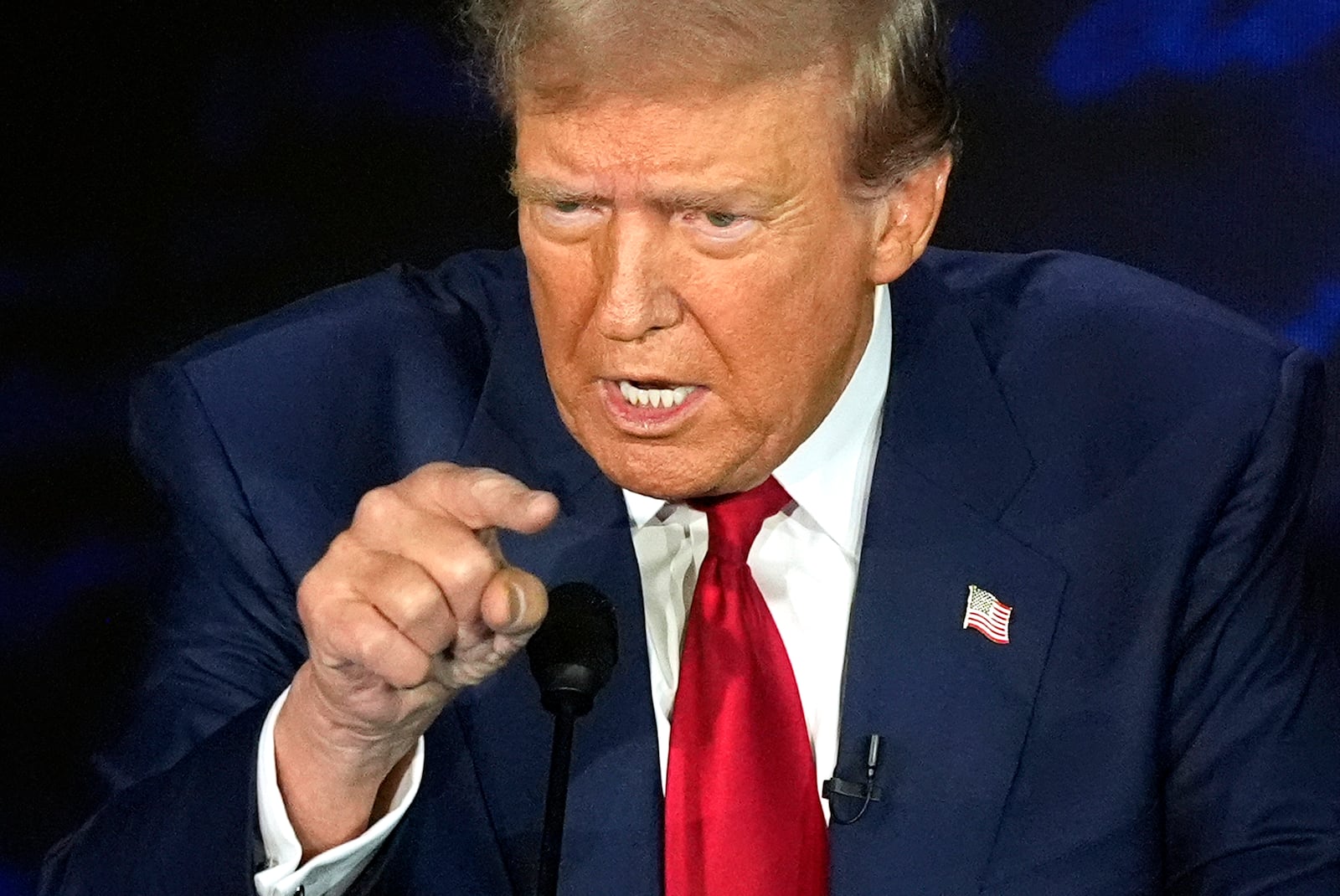 Republican presidential nominee former President Donald Trump speaks during a presidential debate with Democratic presidential nominee Vice President Kamala Harris at the National Constitution Center in Philadelphia, Tuesday, Sept. 10, 2024. (AP Photo/Alex Brandon)