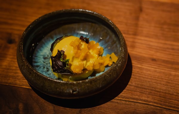 At Uberto, Chef Ryan Smith lavishes as much attention on the Quercus garden's squash as he does on uni flown in from Japan. (Credit: Henri Hollis / henri.hollis@ajc.com)