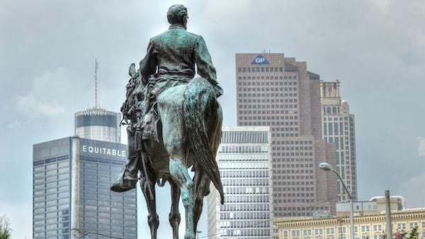 The statue of Confederate Maj. Gen. John Brown Gordon stands on the State Capitol grounds. Black Southerners and white Southerners in a new poll are sharply split over what should be done with such statues. (AJC file)