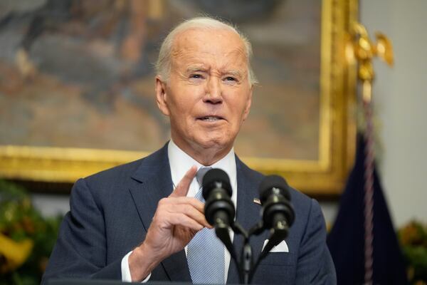 President Joe Biden speaks about the sudden collapse of the Syrian government under Bashar Assad from the Roosevelt Room at the White House in Washington, Sunday, Dec. 8, 2024. (AP Photo/Manuel Balce Ceneta)