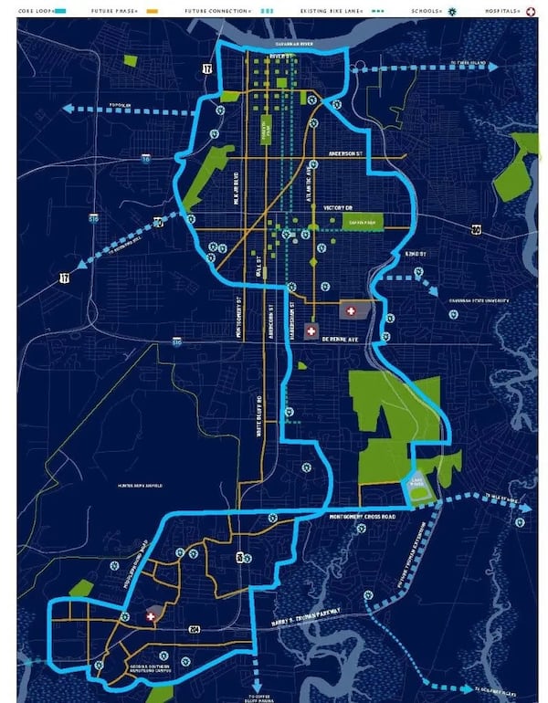 The Tide to Town route, a 30-mile route that would connect the Southside to Downtown Savannah if it receives the funding to build further. (Photo Courtesy of the City of Savannah)