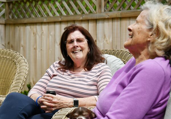 Christine Lomax Diaz and her mother, Irene Lomax, enjoy time together. “I’m so glad for this,” Lomax said of the visits with her daughter. “I felt so lost.” (Hyosub Shin / Hyosub.Shin@ajc.com).
