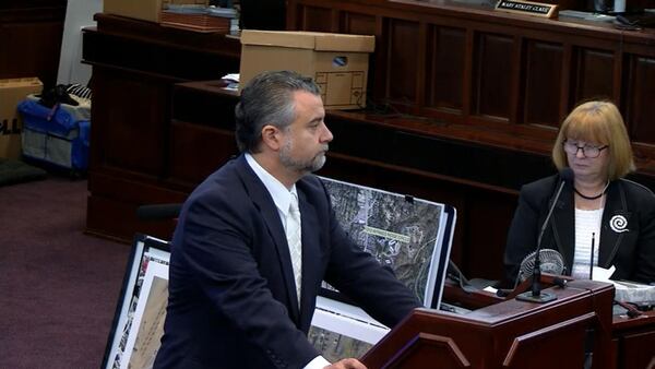 Defense attorney Maddox Kilgore begins his closing argument in the murder trial of Justin Ross Harris at the Glynn County Courthouse in Brunswick, Ga., on Monday, Nov. 7, 2016. (screen capture via WSB-TV)